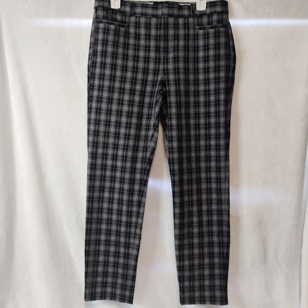 Banana‎ Republic Sloan Plaid Pants Navy Blue White Sz 6 Slim Ankle Trousers B